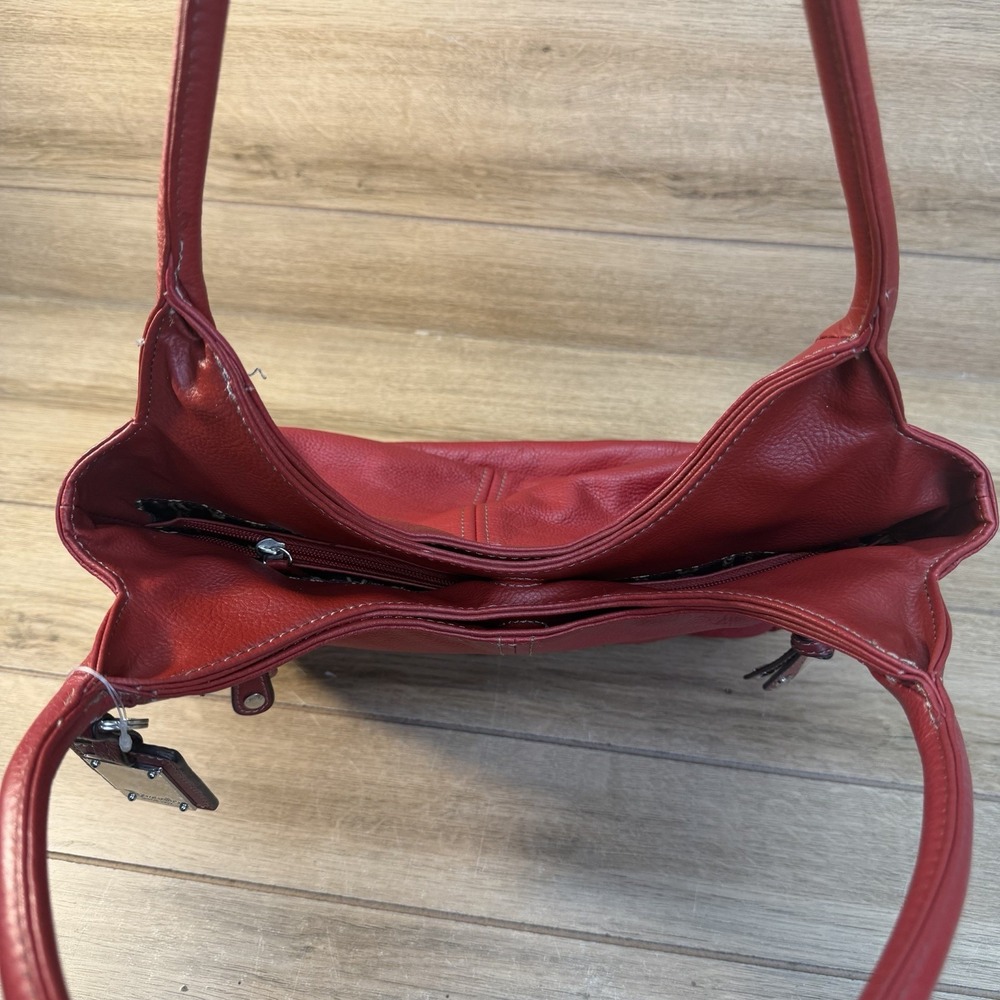 Vintage Tignanello Bright Cherry Red Pebbled Leather Shoulder Bag Purse Hobo - Picture 9 of 16